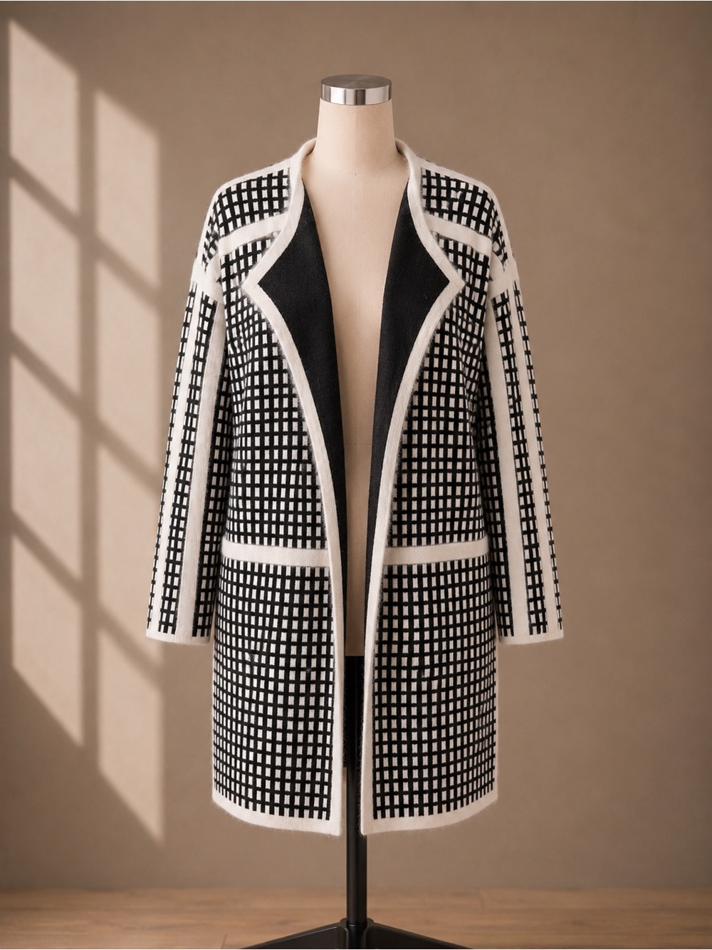 Essentiel Antwerp Wool Angora Geometric Open Front Long Cardigan L